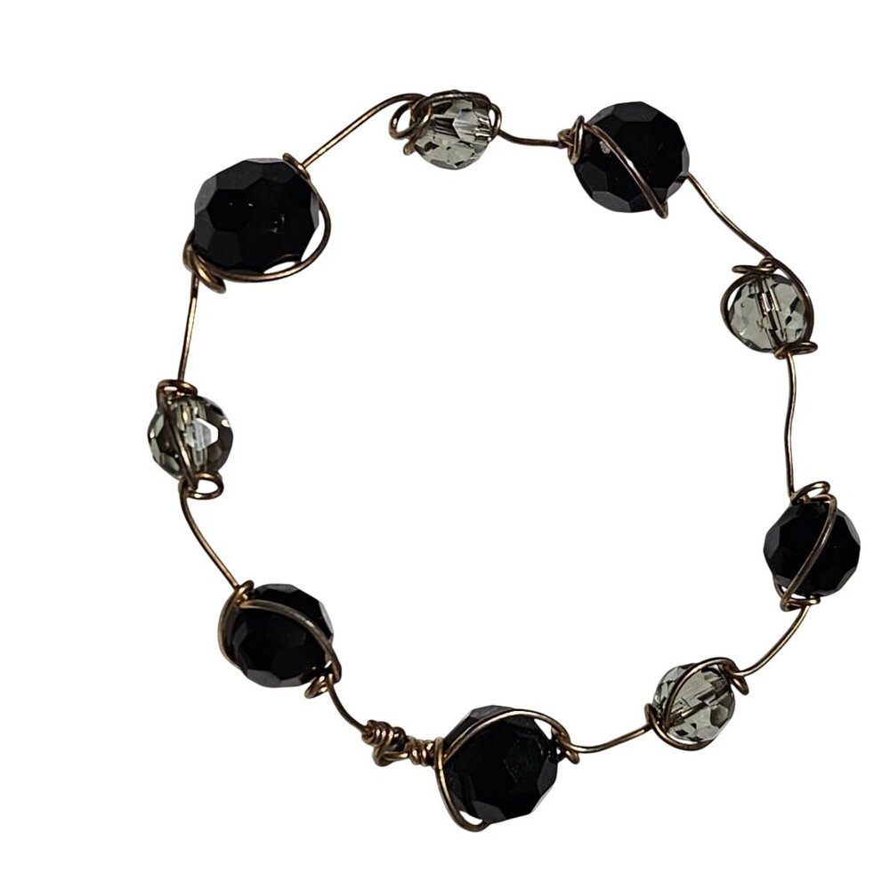 Handmade Wire Wrapped Beaded Bracelet Black Clear Beads Classic Fashion Jewelry